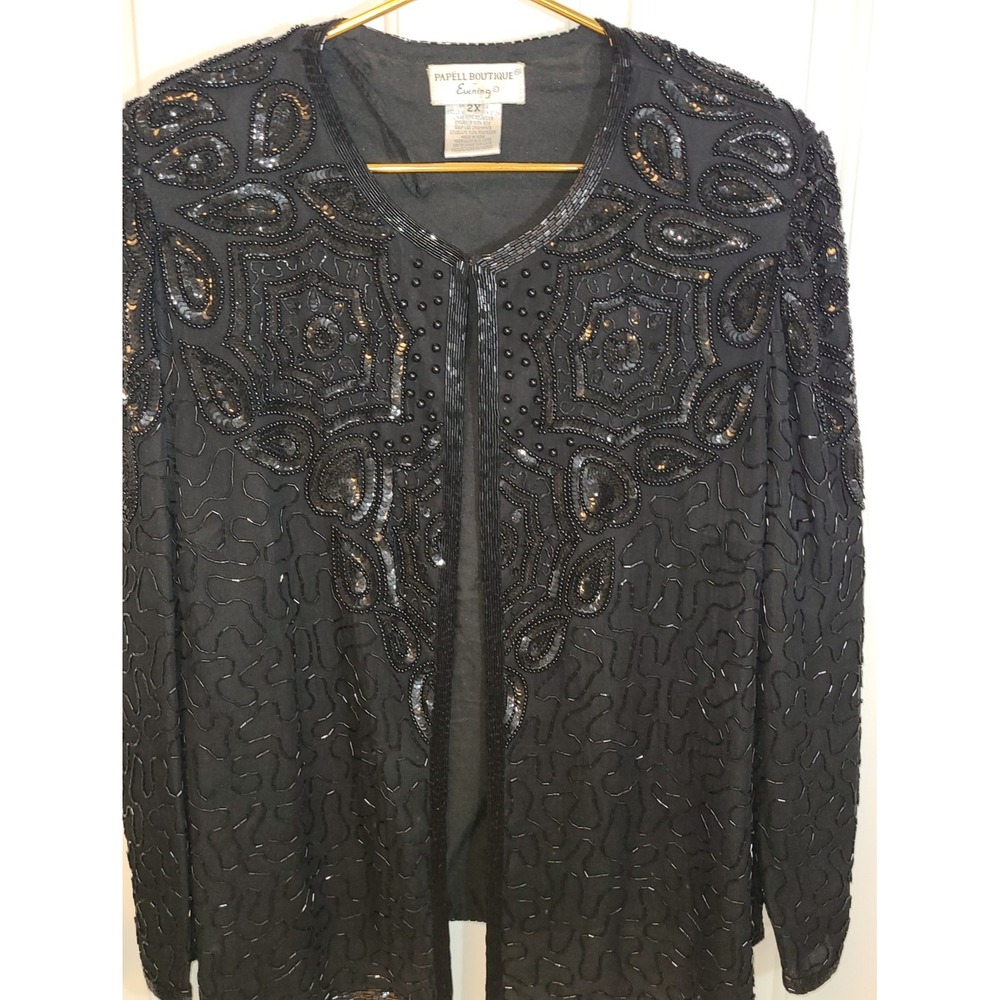 Papell Boutique Evening Vintage 100% Silk Sequin Beaded Jacket Size 2X Romantic